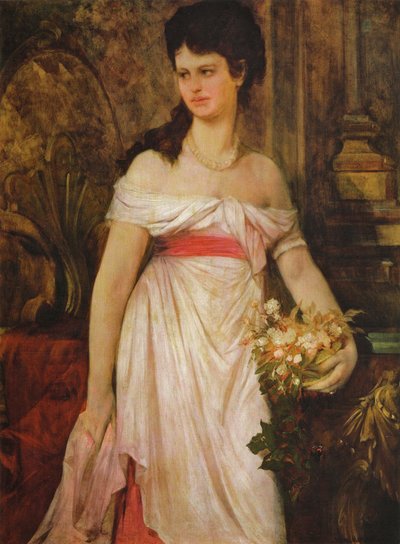 Portrait of a Lady, Standing in a White Dress by Hans Makart